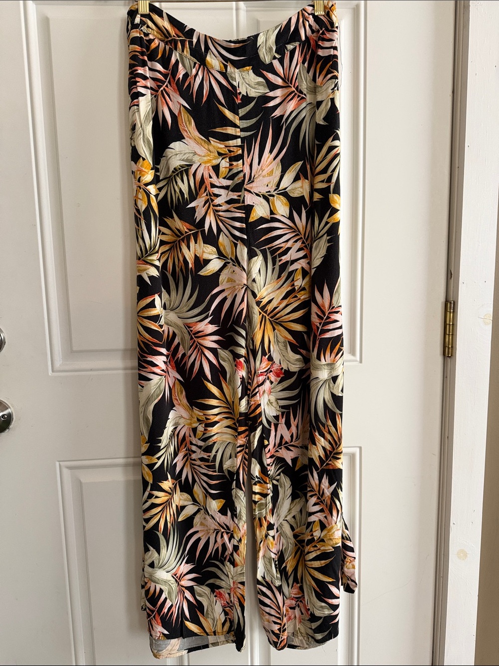 Rip Curl Black with Pink, Yellow & Cream Leaf Print  Wide-legged Flowy Pants